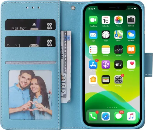 Miniatura 3 de Asuwish Funda compatible con iPhone 13 de 6.1 pulgadas y protector de pantalla de vidrio templado, tarjetero de cuero con función atril para iPhone