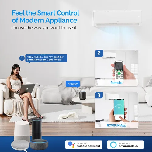Miniatura 4 de ROVSUN - Aire acondicionado Mini Split con Wifi y sistema de calefacción, 11500 BTU, 17 SEER2, 115V, inversor, sin conductos, unidad de pared