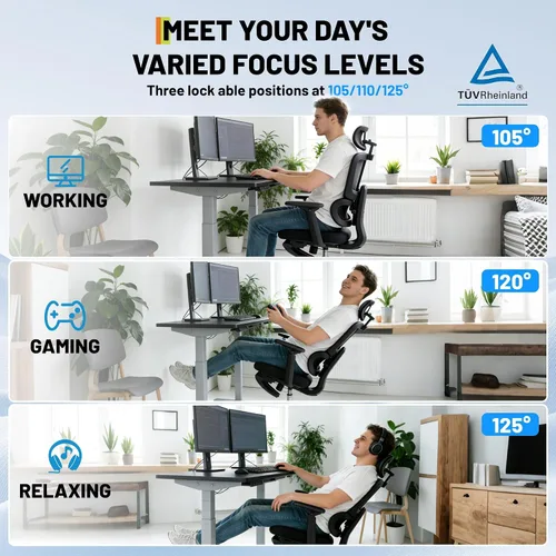 Miniatura 5 de Silla de oficina ergonómica de malla con reposacabezas 3D, silla de escritorio lumbar ajustable de 400 libras, brazos abatibles 4D, respaldo