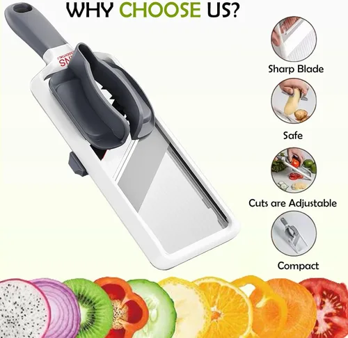 Miniatura 4 de Cortadora de mandolina para cocina, cuchillas ajustables de acero inoxidable, con agarre cómodo, cortador de verduras para pepino pequeño a mediano