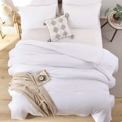 Miniatura 5 de ROSGONIA Edredón tamaño completo para niñas, niños y adolescentes, blanco, 3 piezas (1 edredón bohemio y 2 fundas de almohada), juego de ropa