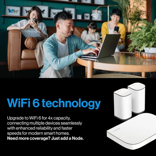 Miniatura 4 de Linksys Router WiFi 6 Micro Mesh Multi-gig Conecta más de 100 dispositivos Cobertura de 2,000 pies cuadrados Velocidades de 3.0 Gbps No