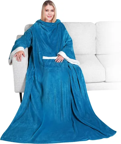 Miniatura 35 de PAVILIA Manta de forro polar con mangas para mujeres y hombres adultos, manta portátil cálida y suave, acogedora con bolsillo para abrazarse, manta