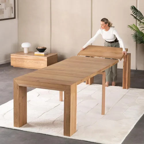 Miniatura 17 de Transformer Table - Mesa de comedor extensible de madera maciza, asientos 2-12, mesa de comedor expandible, muebles que ahorran espacio, muebles