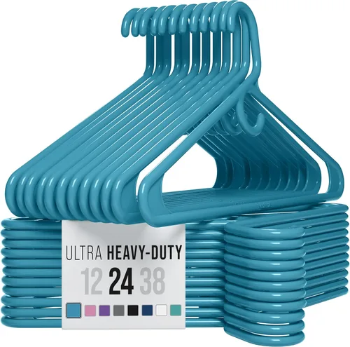 NEATERIZE Perchas de ropa de plástico ultra resistentes - Azul - Percha duradera para abrigos, trajes y ropa (paquete de 24 - azul)