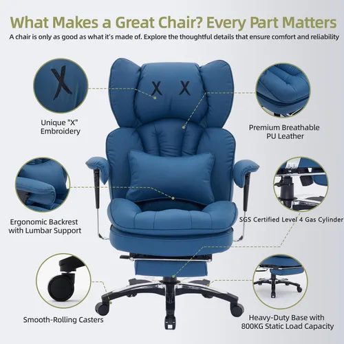 Miniatura 5 de Efomao Silla de oficina grande y alta con reposapiés, silla de computadora de respaldo alto con reposabrazos ajustables, silla de oficina ejecutiva