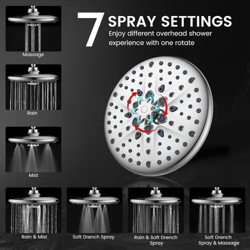 Miniatura 8 de FEELSO Combo de cabezal de ducha de alta presión de 10 pulgadas con rociador de mano, 16 ajustes, brazo ajustable de 11 pulgadas, interruptor