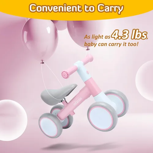 Miniatura 7 de INFANZIA Bicicleta de equilibrio para bebés de 12 a 36 meses, 1 año de edad, primera bicicleta sin pedal con asiento ajustable, 4 ruedas para bebés