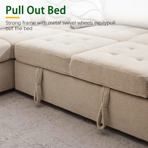Miniatura 7 de THSUPER Sofá cama seccional de 123 pulgadas con cama extraíble, 6 plazas en forma de U de gran tamaño, sofás seccionales con diván de almacenamiento
