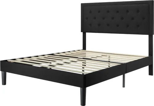 Miniatura 8 de Allewie Base de cama tapizada de tamaño matrimonial con cabecera ajustable, botón acolchonado, soporte de listones de madera, fácil montaje