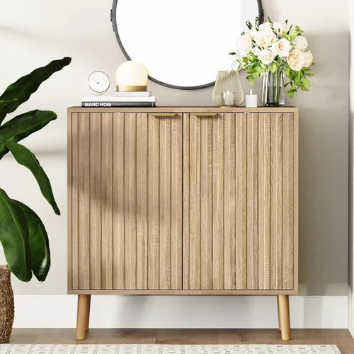 Miniatura 9 de Vrullu Gabinete de Almacenamiento Moderno, Gabinete de Buffet Independiente, Aparador Negro y Almacenamiento de Buffet, Muebles de Acento de Madera