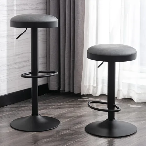 Miniatura 20 de Taburetes de bar sin espalda, taburetes de bar ajustables redondos individuales para encimera de cocina, taburete giratorio de altura de barra, beige
