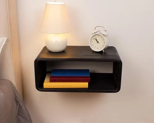 Miniatura 8 de Mesita de Noche Flotante de Madera, Mesa de Noche, Estantería de Noche, Hecho a Mano, Estante de Noche Montado en la Pared, Estilo Minimalista