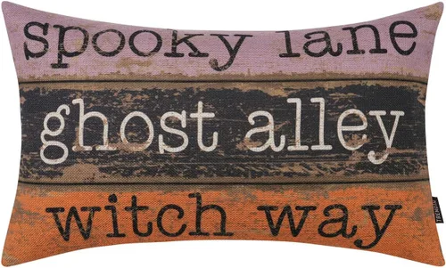 Miniatura 11 de TRENDIN Funda de almohada de Halloween de 12 x 20 pulgadas para sofá, decoración de Halloween, funda de cojín lumbar de lino Hocus Pocus, funda