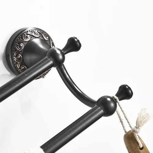 Miniatura 4 de Barra doble para toallas de bronce aceitado frotado de latón, ajustable de 15.5 a 27.5 pulgadas, soporte de barra para toallas de baño para portador