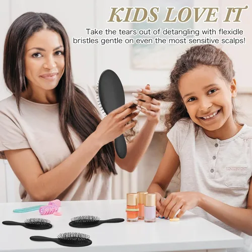 Miniatura 3 de Nuenen 6 piezas de cepillo desenredante húmedo para cabello seco, cepillo desenredante con cerdas suaves para mujeres, hombres, niñas y niños (negro)