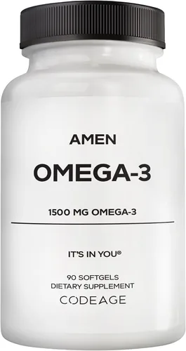 Amen Suplemento Omega-3 - 1500 mg de Omega 3 diario de alta potencia - Aceite de pescado de ácidos grasos EPA y DHA - Suministro para 45 días -