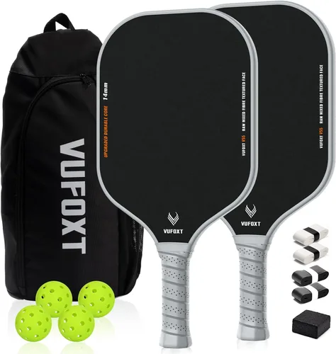 Miniatura 8 de Pickleball Paddles Set of 2/4, USAPA Approved Carbon Fiber Surface Pickle Ball Set - 14mm PP Honeycomb Core of Lightweight Pickleball Rackets Juego