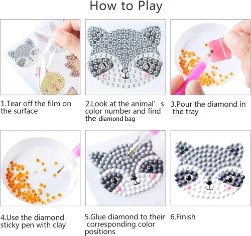 Miniatura 3 de sinceroduct Kits de calcomanías de diamantes de animales 5D DIY para niños y niñas principiantes