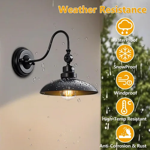 Miniatura 3 de Luces de pared para exteriores, color negro mate, cuello de cisne, luz de granero de 9.8 pulgadas, ángulo ajustable, impermeable, lámparas de pared