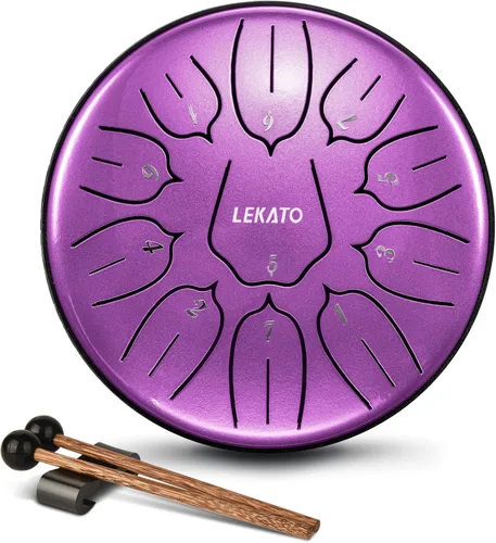 Miniatura 24 de LEKATO Tambor de lluvia para exteriores, tambor de lengüeta de acero de 6 pulgadas, 11 notas, carillón de lluvia de percusión para meditación, yoga