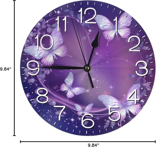 Miniatura 10 de Reloj de pared redondo con diseño de mariposa, silencioso, sin tictac, funciona con pilas, relojes de escritorio silenciosos de cuarzo