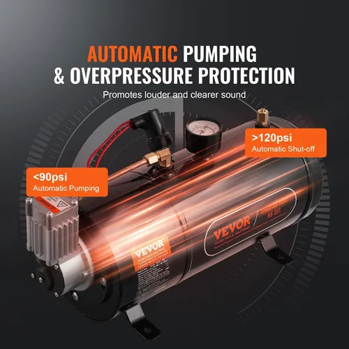 Miniatura 3 de VEVOR Compresor de aire de 12 V con tanque de 0.8 galones/3 L, compresor de aire de bocinas de tren, sistema de compresor de aire a bordo de 120 psi