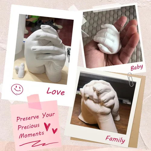 Miniatura 5 de Falling in Art Kit de fundición a mano para parejas, kit de molde de mano de yeso de recuerdo para familia, niños, adultos con cubo grande, guantes