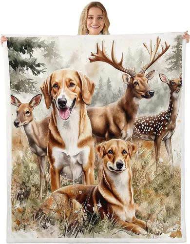 Miniatura 15 de Manta de cama Sherpa con diseño de perro de caza y aves silvestres, manta de franela de forro polar de 40 x 50 pulgadas para sofá, estilo granja