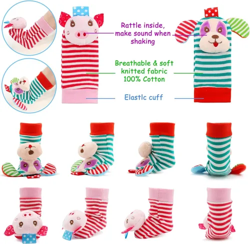 Miniatura 3 de BLOOBLOOMAX Sonajeros de calcetín para bebés 0-24 meses, juguetes educativos de animales para pies de bebé
