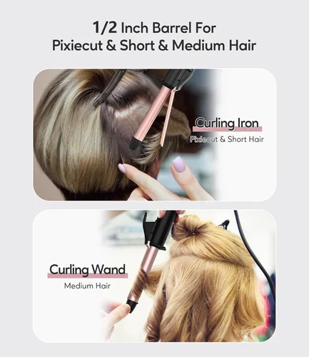 Miniatura 3 de Rizador de tamaño de viaje de doble voltaje 100-240V, mini rizador para cabello corto con barril de 1/2 pulgada, mini rizador de pelo de cerámica