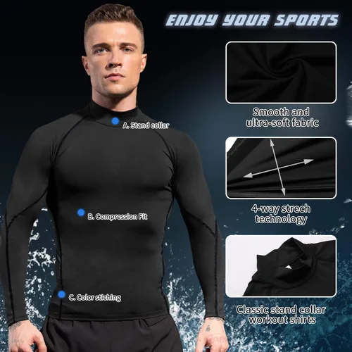 Miniatura 3 de SPVISE Paquete de 1 o 2 camisetas de compresión para hombre, camisetas de manga larga, camisetas de entrenamiento atlético, camisetas frescas