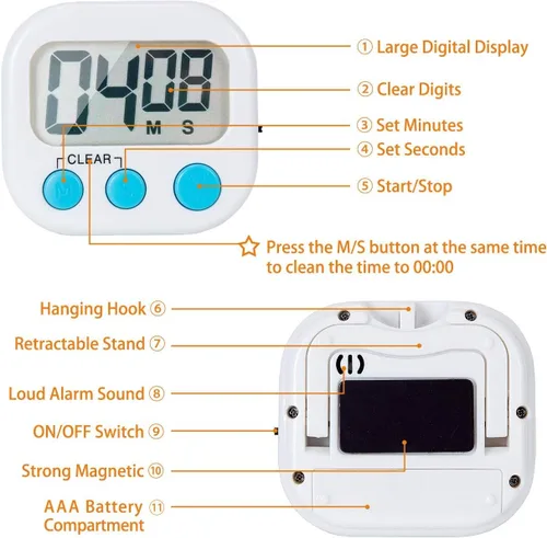 Miniatura 2 de Paquete de 4 temporizadores digitales, temporizador para niños, interruptor magnético de marcha atrás y encendido/apagado, temporizador de cocina