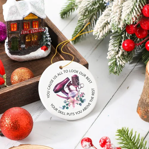 Miniatura 3 de Patelai Adorno de Peluquero de Navidad de Cerámica Colgante Regalo para Estilista de Cabello Adorno de Placa de Peluquero Recuerdo Navideño