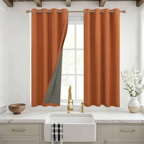 Mrs.Naturall - Cortinas opacas de lino con ojales, color naranja oscuro, para dormitorio (52 x 45 pulgadas)