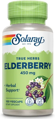 SOLARAY Cápsulas de saúco de 450 mg - Suplementos herbales para apoyo al bienestar - con bayas de saúco Sambucus y flor - Sin OMG, vegano, sin