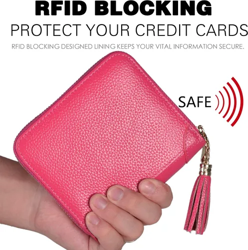 Miniatura 4 de Easyoulife Billetera Tarjetero de Tarjetas de Crédito para Mujer con Cremallera de Cuero y Bloqueo RFID, Rosa, medio