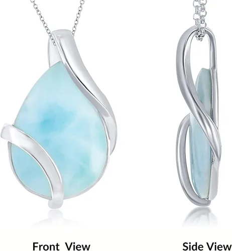Miniatura 5 de Beaux Bijoux Collares con colgante de malaquita o larimar natural para mujer en plata de ley y oro de 14 quilates, collar con colgante de lágrima