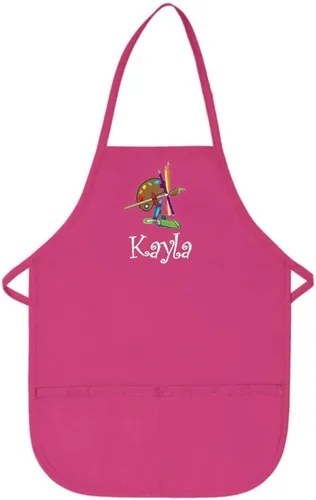 Delantal rosa caliente personalizado del smock del arte de los niños con el diseño del bordado de la paleta Poliy/tela cruzada del algodón, Rosa