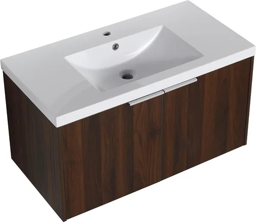 Miniatura 10 de LKTART Moderno flotador de 30 pulgadas para baño y lavabo, conjunto de tocador montado en la pared con puerta de cierre suave, juego de gabinete