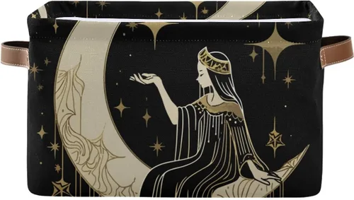 Miniatura 10 de Cesta de almacenamiento, astrología mística, símbolo oculto alrededor de la luna, lona duradera, plegable, caja de juguetes, contenedor organizador