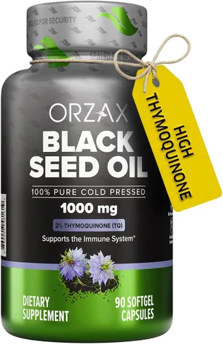 Miniatura 9 de ORZAX Cápsulas orgánicas prensadas en frío de 1000 mg de aceite de semilla negra con 20 mg de timoquinona para apoyo inmunológico, buen cabello