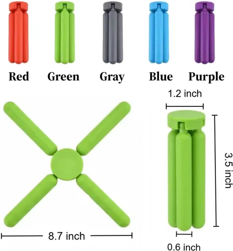 Miniatura 2 de KSENDALO Paquete de 5 salvamanteles de silicona gruesa para platos calientes, salvamanteles plegables ecológicos para ollas y sartenes calientes