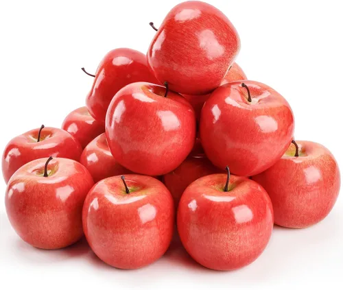 Toopify 16 manzanas rojas artificiales, manzanas de simulación realistas de frutas falsas para decoración de mesa de cocina en el hogar