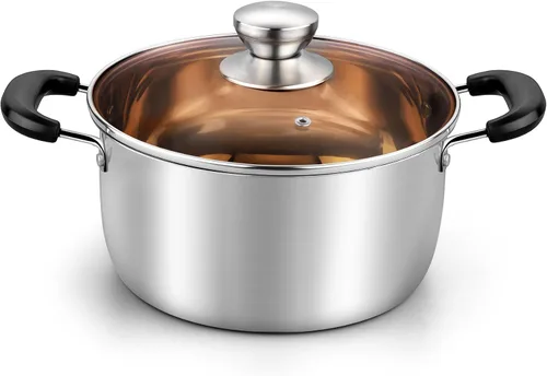 Miniatura 9 de TeamFar Olla de 3 cuartos de galón, olla de sopa de pasta de acero inoxidable con tapa, tapa de vidrio templado y asas dobles a prueba de calor,