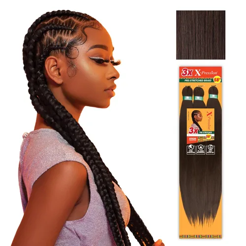 Miniatura 53 de Sensationnel X-Pression - Trenzas prestiradas, 3 unidades, 58 pulgadas, paquete de 1 unidad, 1B