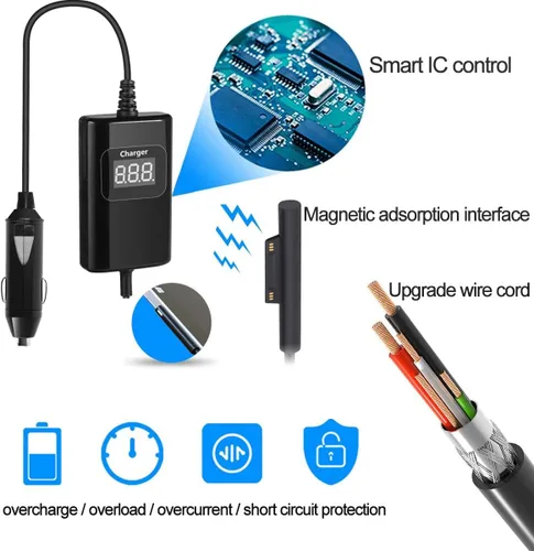 Miniatura 4 de Surface Pro - Cargador de coche para laptop de 65 W, 15 V, 4.5 A, cargador de coche de superficie compatible con Surface Pro 9/8/7/6/5/4/3 Surface