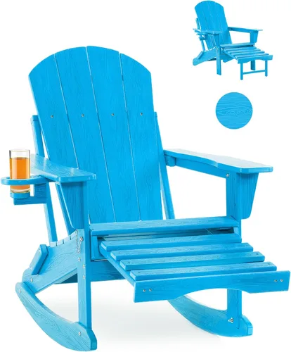 Miniatura 19 de Mecedora plegable Adirondack, silla de patio multifuncional 4 en 1 con otomana retráctil, silla de exterior con textura de madera, silla de césped