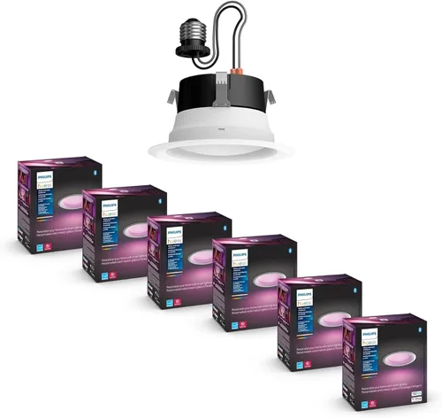 Philips Hue Focos empotrables LED inteligentes de 4 pulgadas, cambio de color, 6 paquetes, 850 lm, control con la aplicación Hue, compatible con