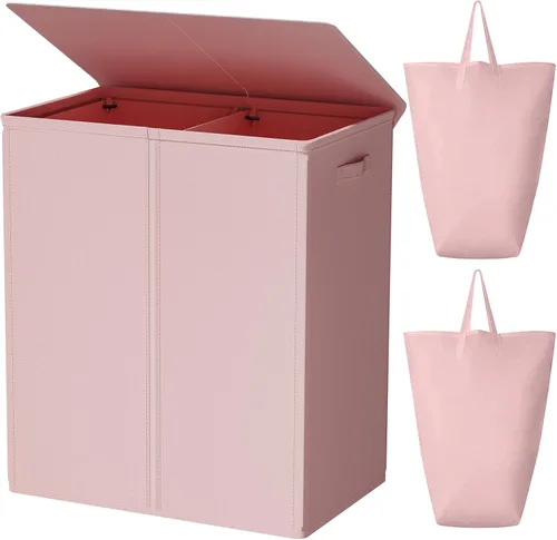 Miniatura 25 de WOWLIVE Cesta de lavandería de 100 litros con tapa, cesta plegable grande con 2 bolsas y asas extraíbles, cesta de ropa sucia plegable alta